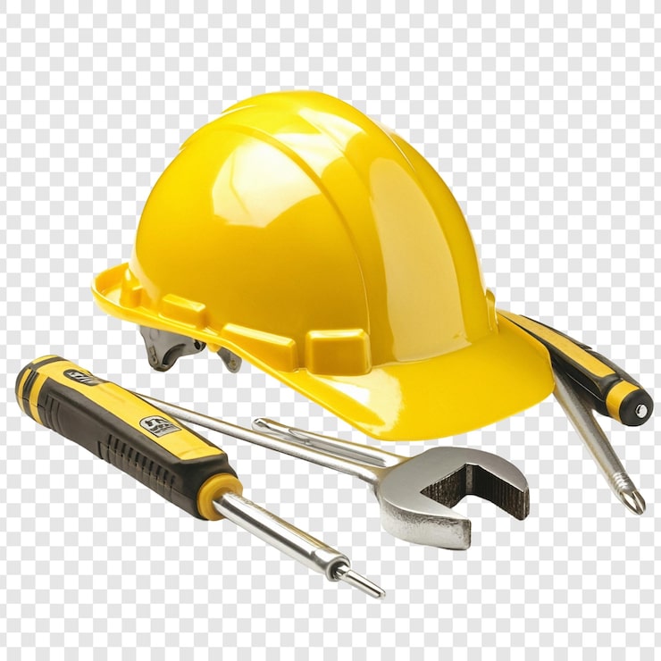 PSD gratuit les outils de construction et le casque de sécurité d'abord