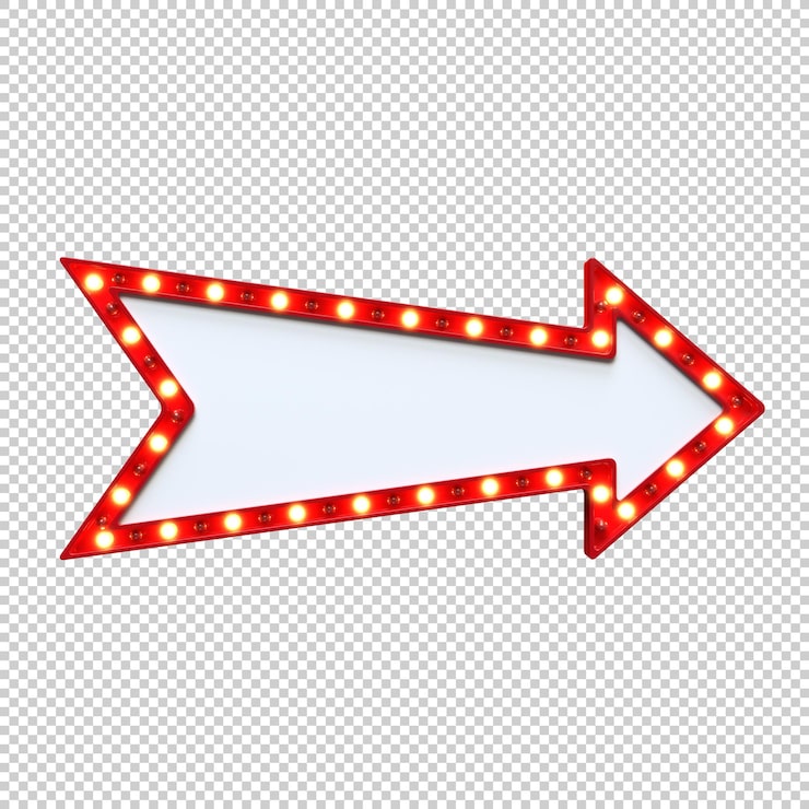 PSD gratuit panneau fléché rouge illuminé avec des lumières de chapiteau