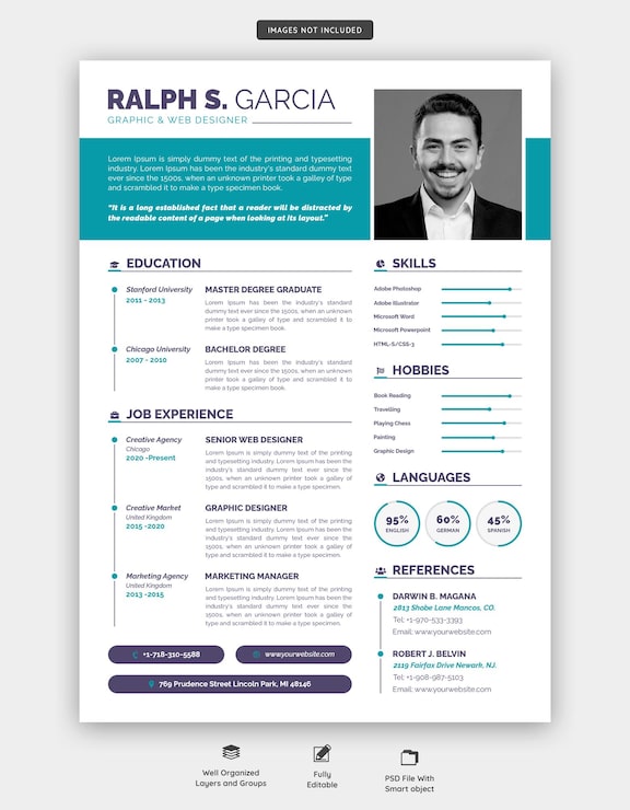 PSD gratuit portfolio de cv propre et moderne ou modèle de cv