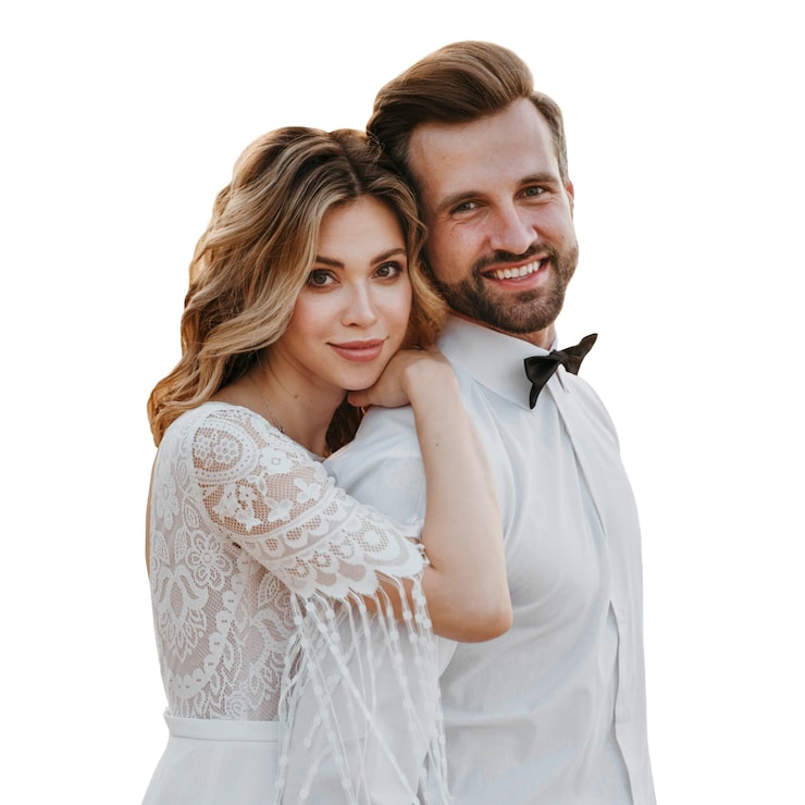 PSD gratuit le portrait de la belle mariée et du marié isolé