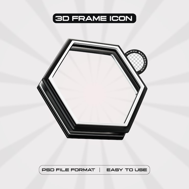 PSD gratuit le profil de l'hexagone des médias sociaux est illustré par un cadre de rendu 3d.