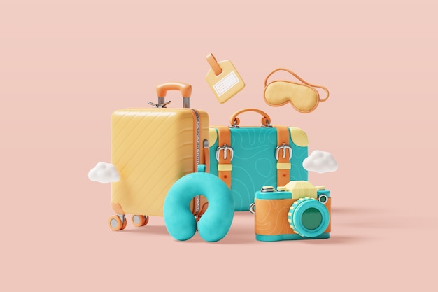 PSD gratuit rendering 3d de la nature morte de voyage