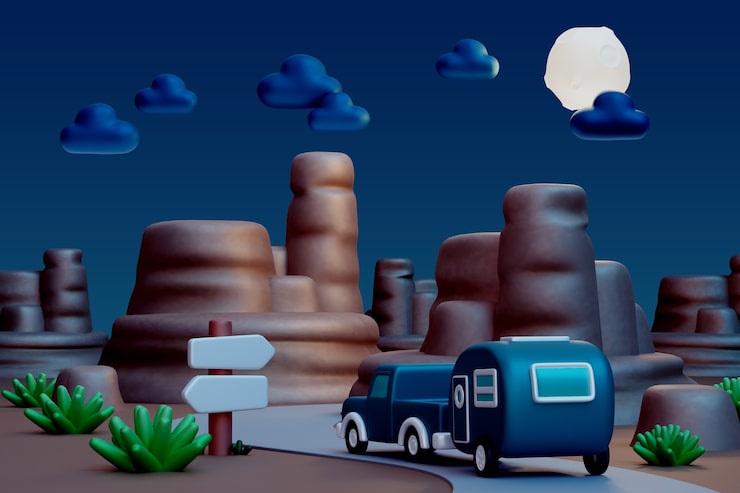 PSD gratuit rendu 3d de l'illustration du paysage nocturne