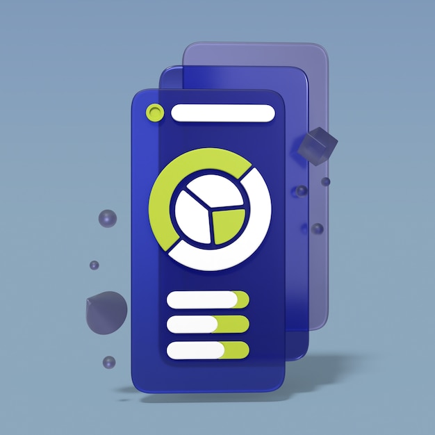 PSD gratuit rendu 3d d'une interface d'application mobile avec visualisation de données