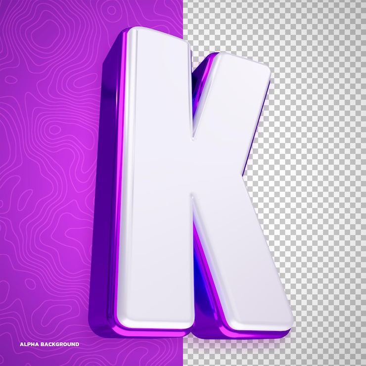 PSD gratuit rendu 3d de la lettre k : blanc brillant et violet