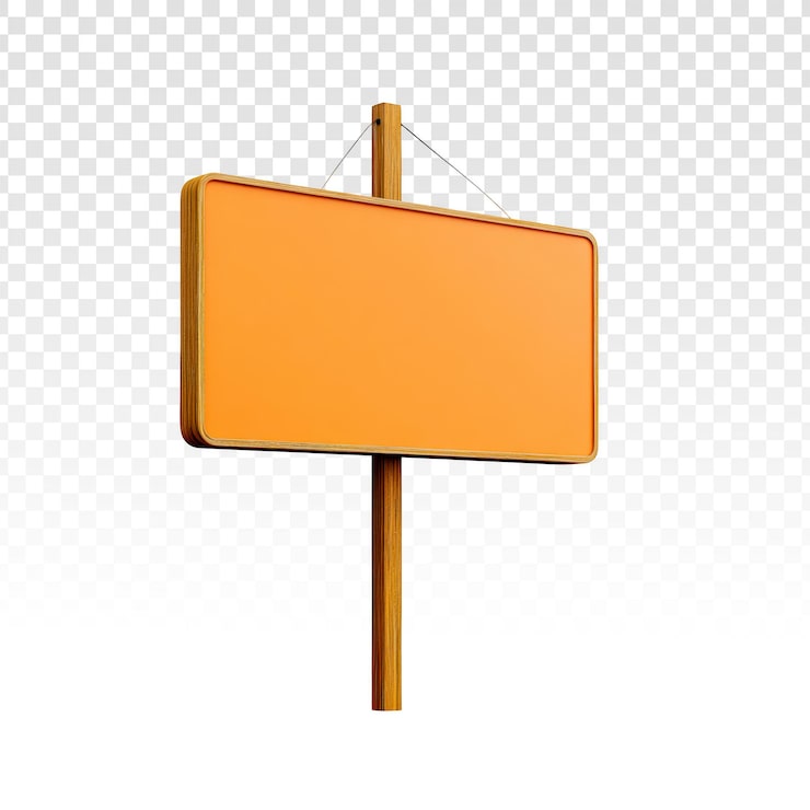 PSD gratuit rendu 3d d'un panneau orange vierge sur poteau en bois