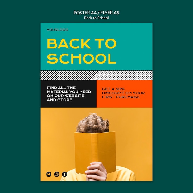 PSD gratuit retour à la conception de modèle d'affiche scolaire