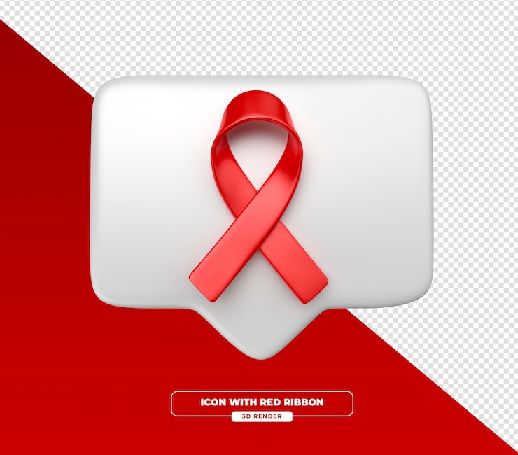 PSD gratuit un ruban blanc de sensibilisation au sida sur une bulle de parole rouge en 3d sur un fond transparent
