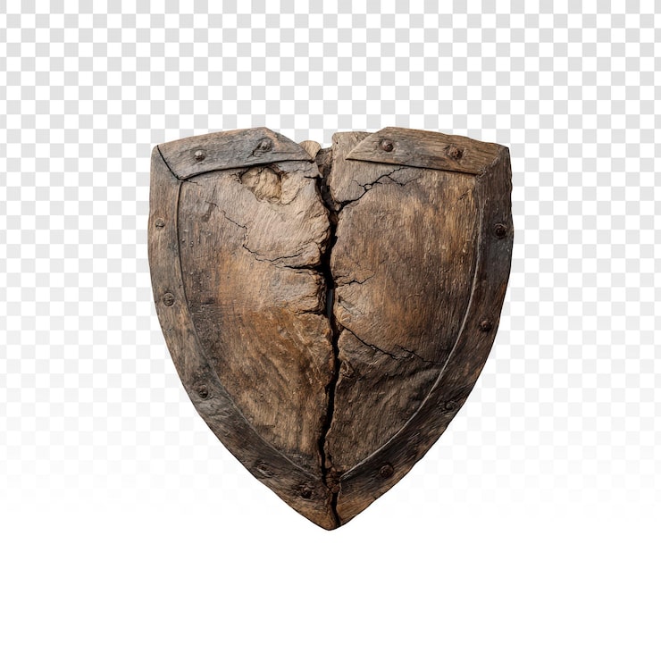 PSD gratuit vieux bouclier en bois brisé.