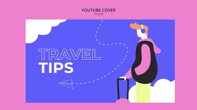 PSD grátis capa de youtube de aventura de viagem de design plano