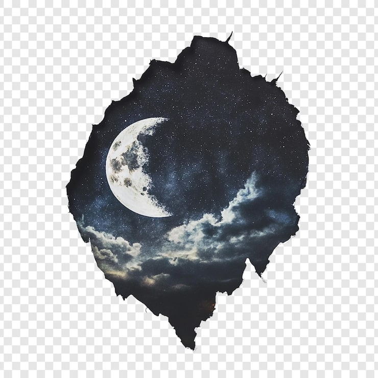 PSD grátis céu da noite da lua crescente através de um buraco