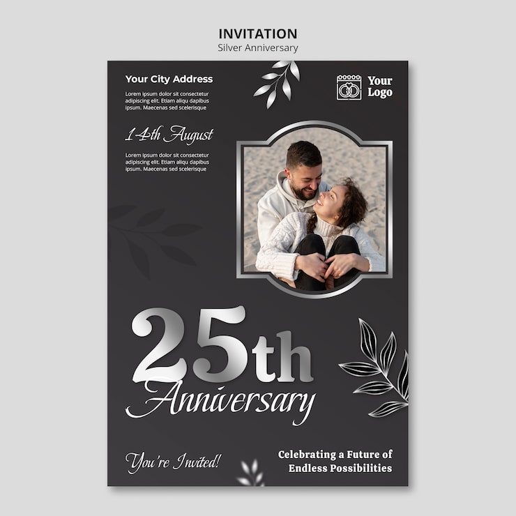 PSD grátis design de modelo de aniversário de prata