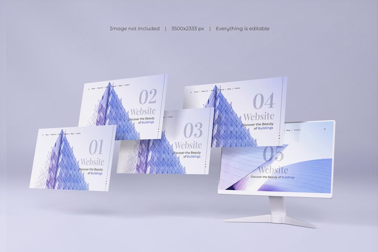 PSD grátis ecrã de escritório com modelo de apresentação do site isolado