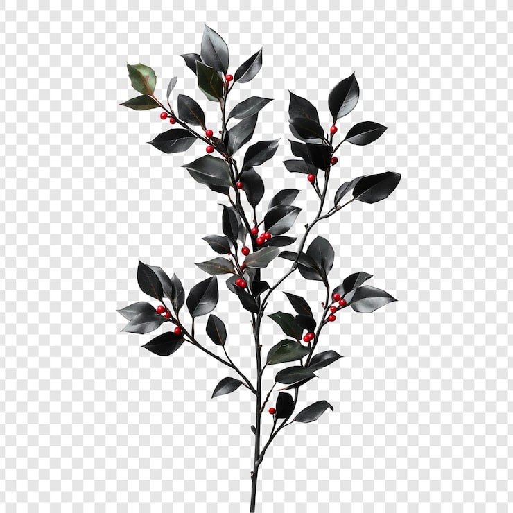 PSD grátis elegante ramo de holly preto com bagas vermelhas