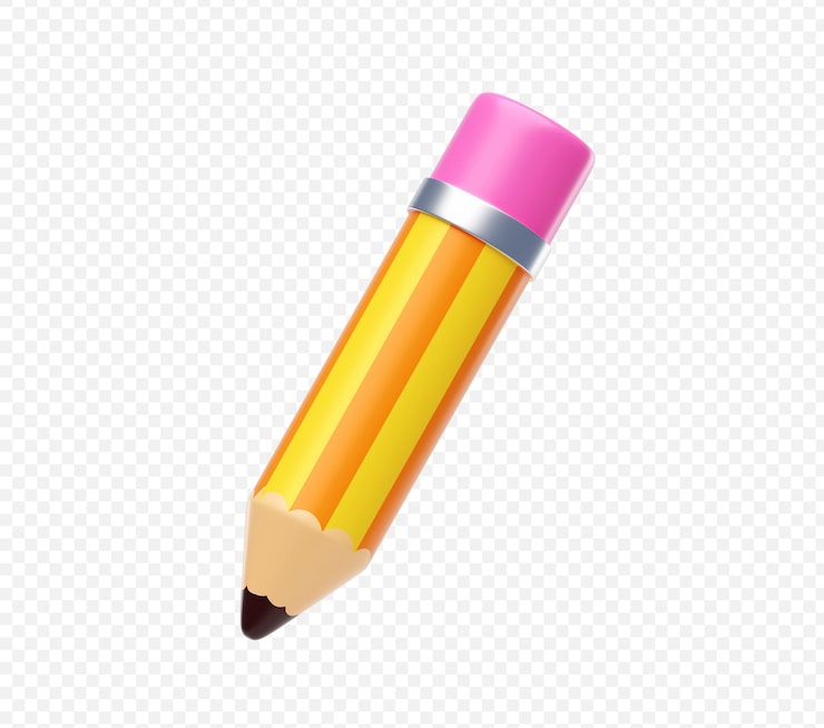 PSD grátis equipamento de papelaria de lápis ilustração 3d em estilo de desenho animado