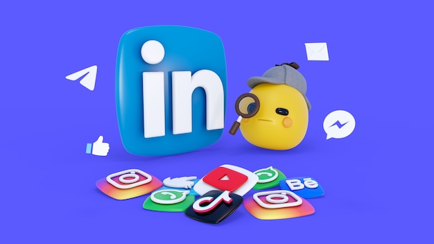PSD grátis fundo 3d com elementos de mídia social