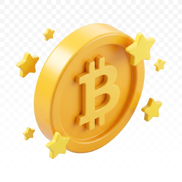 PSD grátis ícone 3d de moeda bitcoin dourada com estrelas
