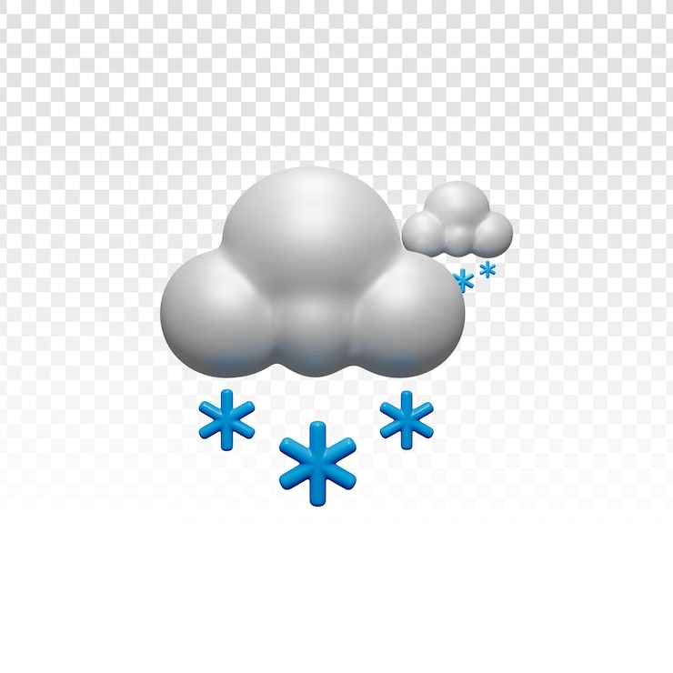 PSD grátis ícone de clima 3d de nuvem de neve de desenho animado com flocos de neve caindo