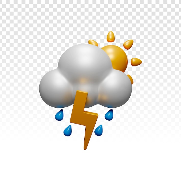PSD grátis ícone de tempo 3d em desenho animado com sol, nuvem, chuva e relâmpago