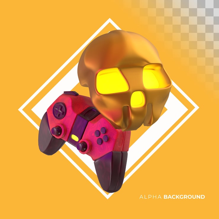 PSD grátis joystick de videogame com caveira. ilustração 3d
