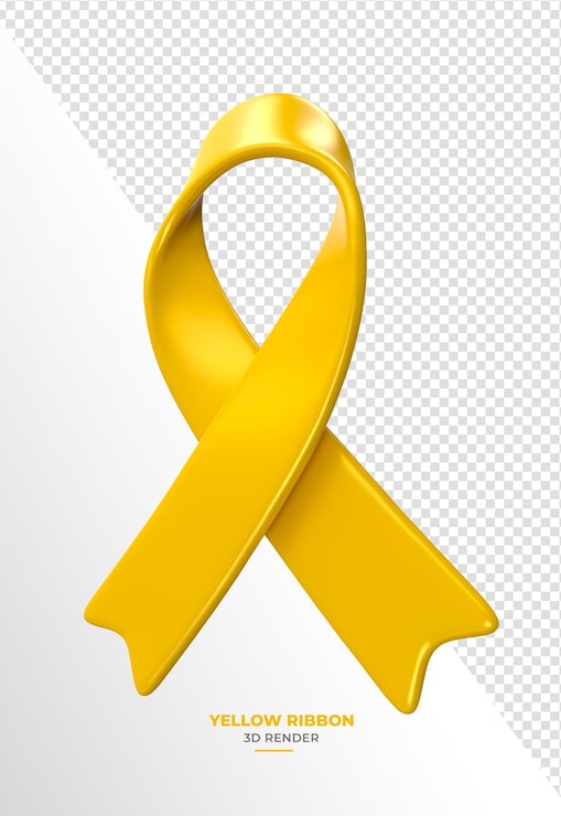 PSD grátis laço amarelo de conscientização para prevenção do suicídio, renderização 3d