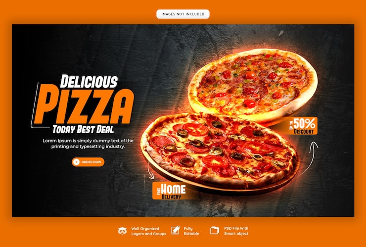 PSD grátis menu de comida e modelo de banner deliciosa pizza web