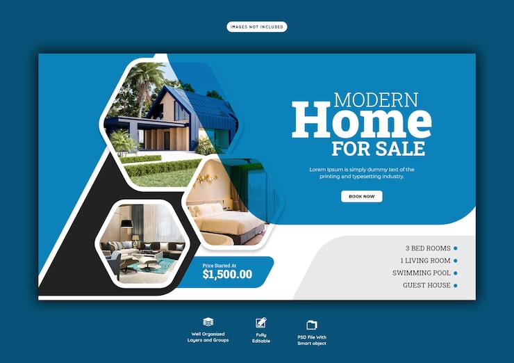 PSD grátis modelo de banner da web de propriedade de casa imobiliária