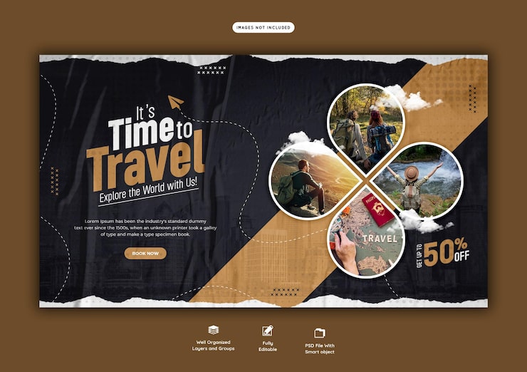 PSD grátis modelo de banner da web de viagens e turismo