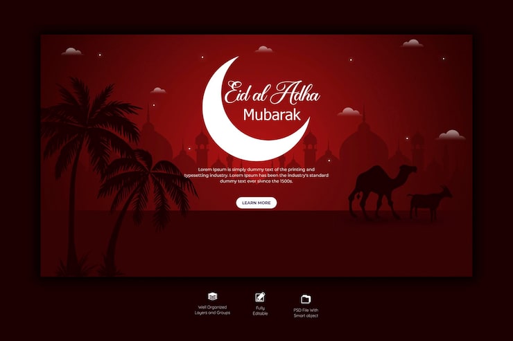 PSD grátis modelo de banner da web para festival islâmico eid al adha mubarak