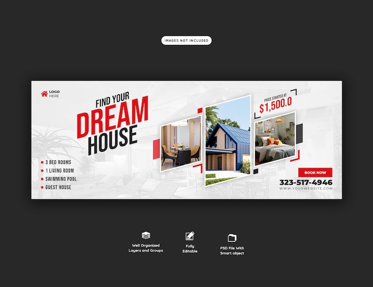 PSD grátis modelo de banner de capa do facebook de propriedade de casa imobiliária