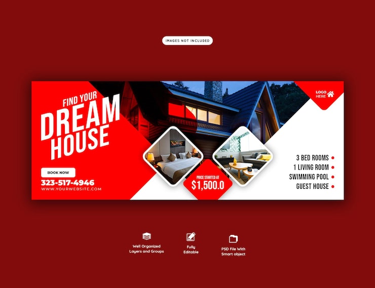 PSD grátis modelo de banner de capa do facebook de propriedade de casa imobiliária