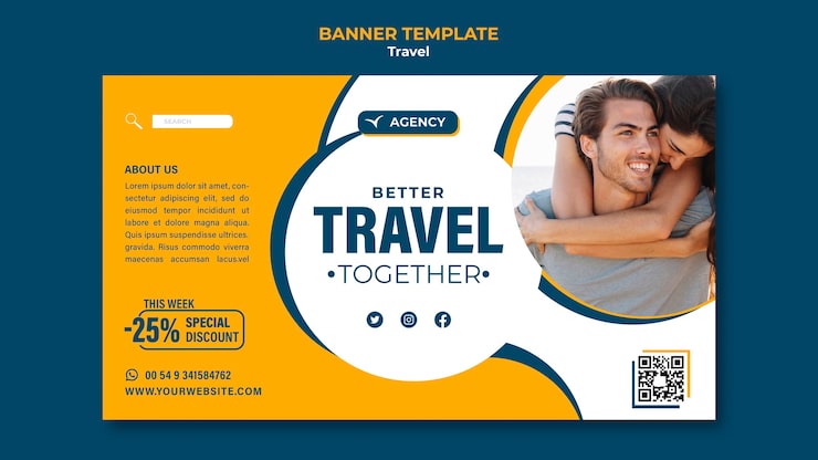 PSD grátis modelo de banner de design plano de viagens