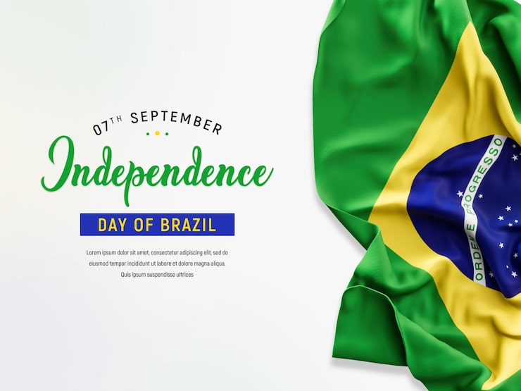 Modelo de banner do dia da independência do Brasil com fundo de bandeira