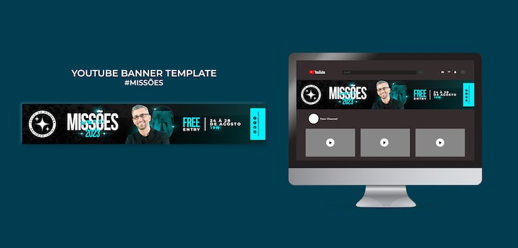 PSD grátis modelo de banner do youtube da missoes