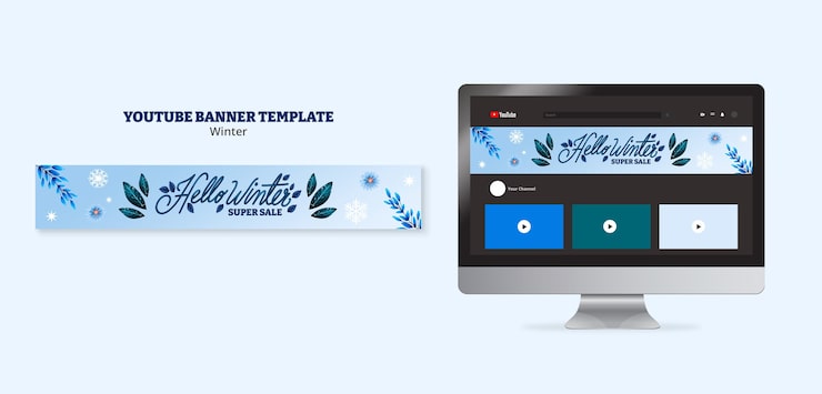 PSD grátis modelo de banner do youtube para temporada de inverno