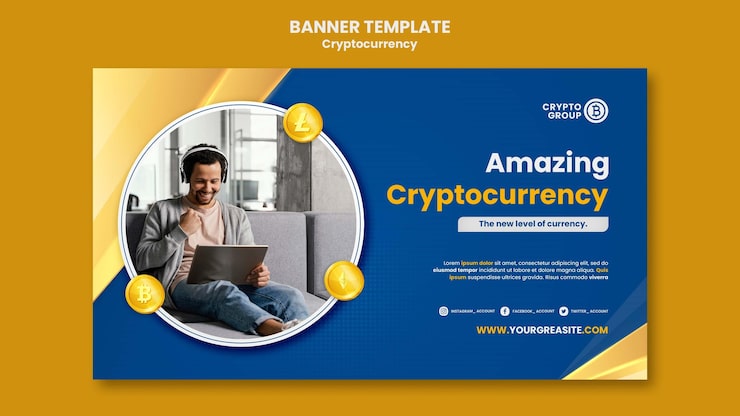 PSD grátis modelo de banner horizontal de criptomoeda