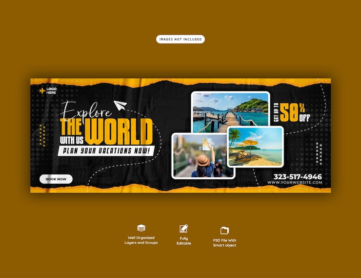 PSD grátis modelo de capa do facebook para viagens e turismo