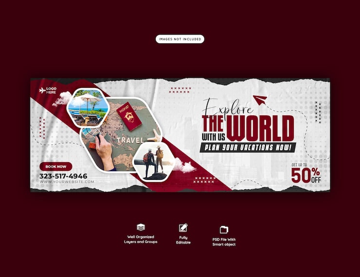 PSD grátis modelo de capa do facebook para viagens e turismo