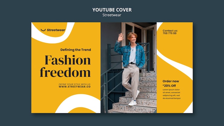 PSD grátis modelo de capa do youtube para compras de moda streetwear