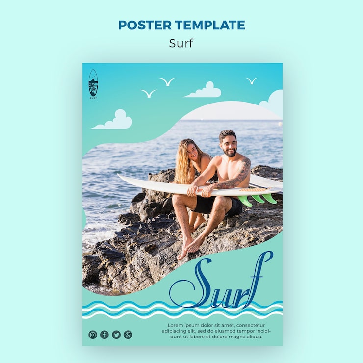 PSD grátis modelo de cartaz - conceito de surf