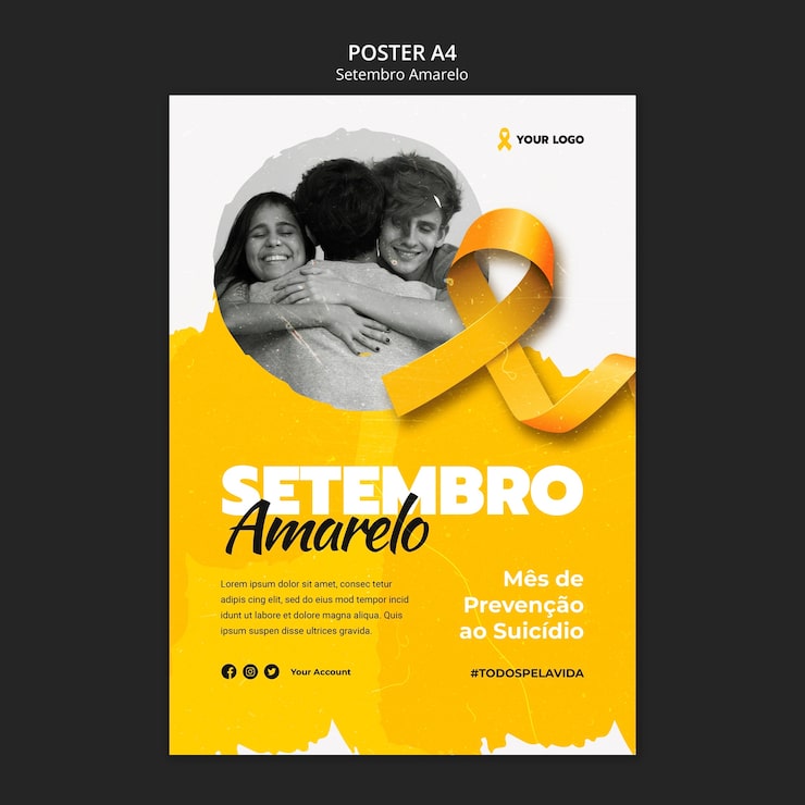 PSD grátis modelo de cartaz de conscientização setembro amarelo
