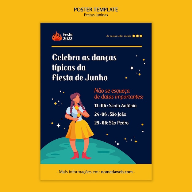 PSD grátis modelo de cartaz de festas juninas de design plano