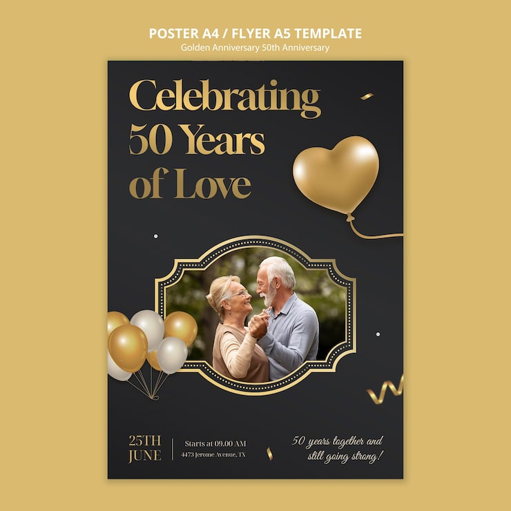 PSD grátis modelo de cartaz dourado de 50 anos