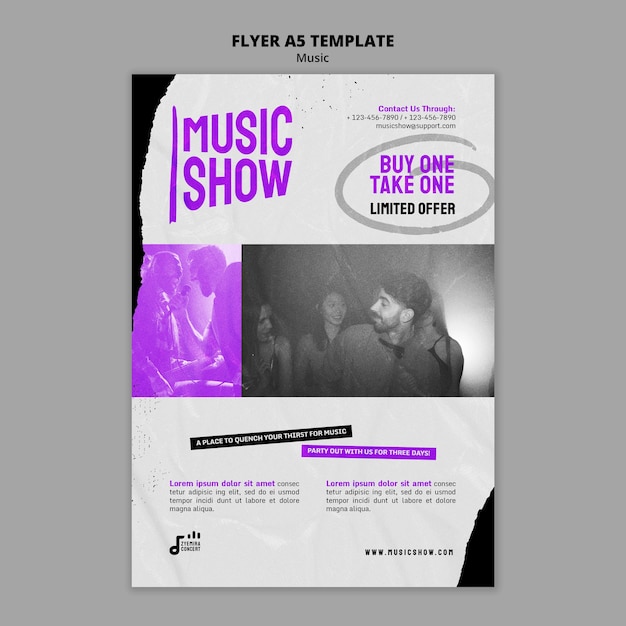 PSD grátis modelo de design de folheto de show de música