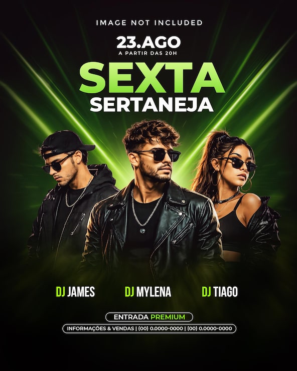 PSD grátis modelo de flyer para festa sertaneja com design de evento musical em rosa neon.