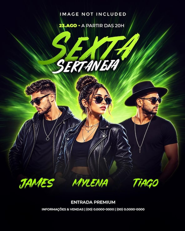 PSD grátis modelo de flyer para festa sertaneja com design de evento musical em rosa neon.
