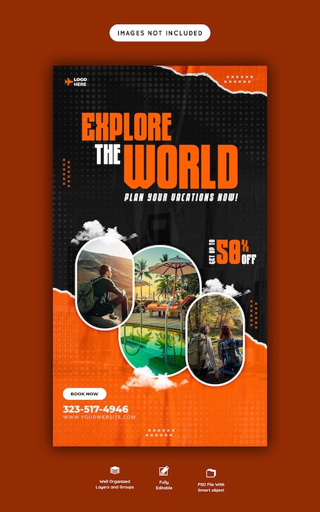 PSD grátis modelo de história do instagram e do facebook de viagens e turismo