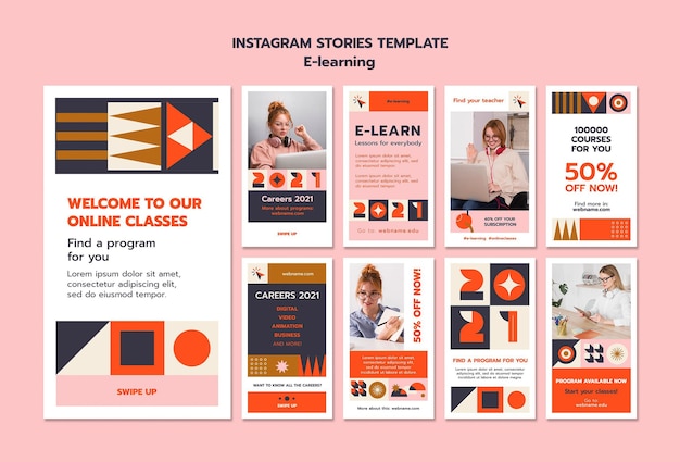 PSD grátis modelo de histórias de instagram de e-learning