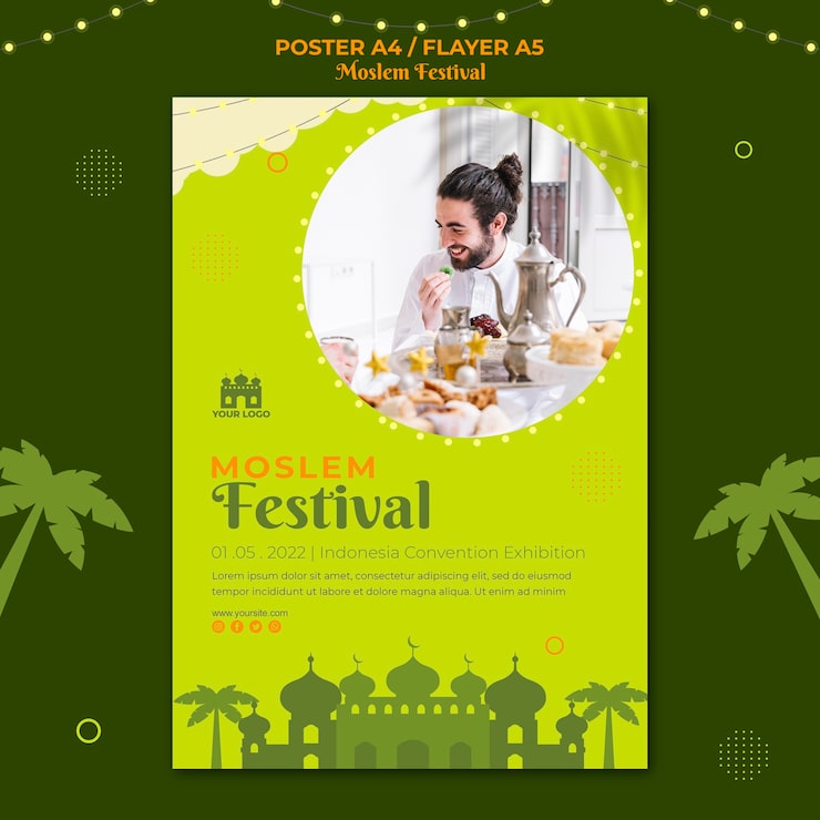 PSD grátis modelo de impressão de folheto de festival tradicional muçulmano