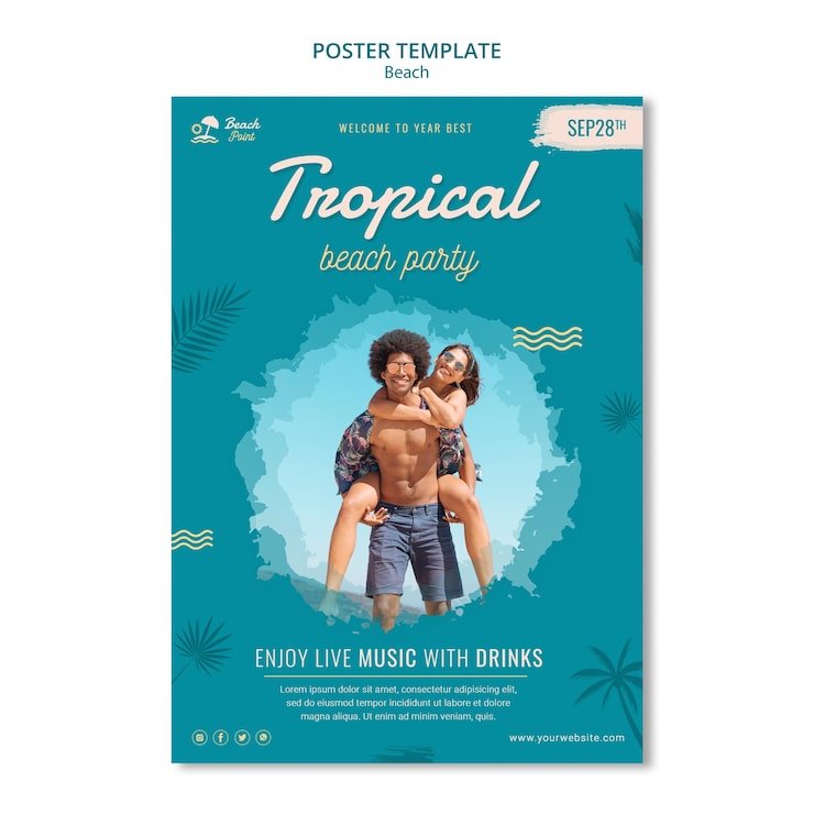 PSD grátis modelo de pôster de festa de praia tropical